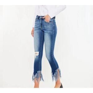 KanCan Audrina Mid Rise Ankle Skinny Jeans Stretch Distressed Frayed Hem 3/25